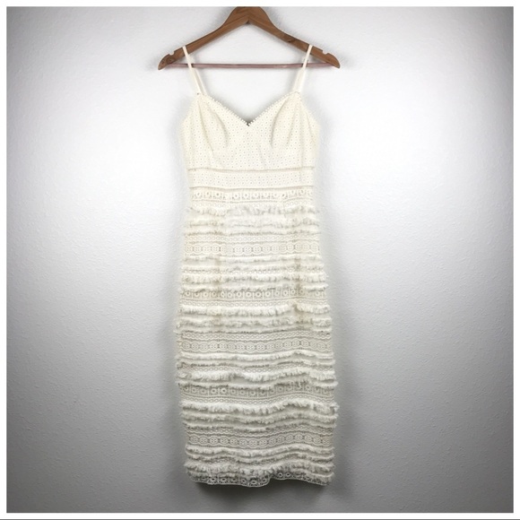 Trina Turk Stow‎ Sleeveless Tiered Fringe & Lace Sheath Dress Size 2 - Picture 2 of 10